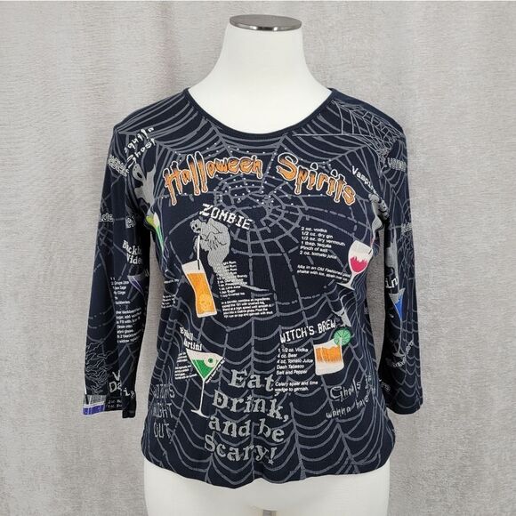 Cactus Bay Halloween Spirits Cocktail Recipes Spooky Long Sleeve Tee T-shirt Top - Picture 1 of 14